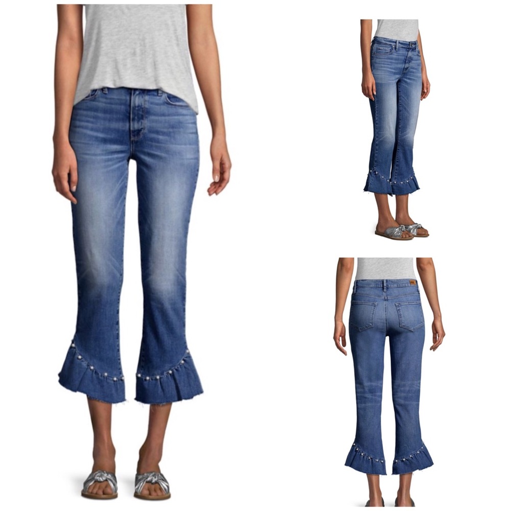 PAIGE Hoxton High Rise Crop Pearl Hem Jeans Size 28 NWT